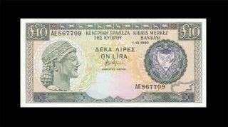 1.  10.  1990 Central Bank Of Cyprus 10 Pounds ( (gem Unc))