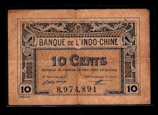 French Indochina 10 Cents 1919 P - 43 Vf