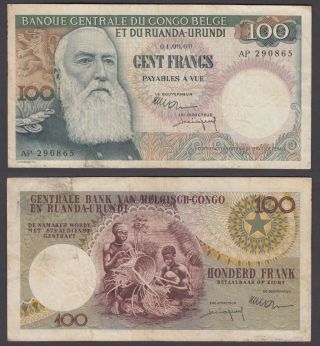 Belgian Congo 100 Francs 1960 (vf) Banknote P - 33