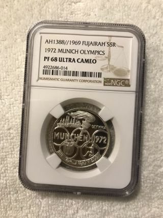 1969 Fujairah 5 Riyals 1972 Munich Olympics Silver Coin Ngc Proof 68 Uc