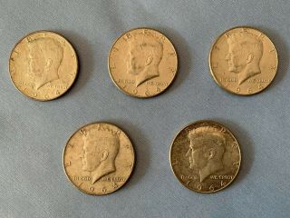 Five Kennedy Half Dollars 1964 - D