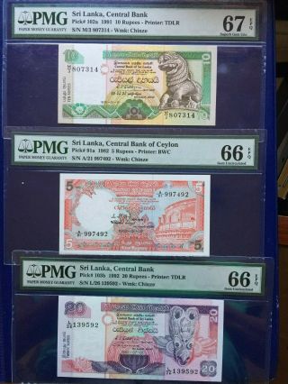 Sri Lanka Ceylon 3 X Bank Notes Gem Unc