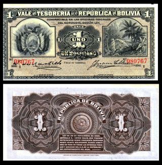Bolivia 1902 1 Boliviano Tesoreria De La Republica De Bolivia P 92a Unc /