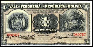 BOLIVIA 1902 1 BOLIVIANO Tesoreria de la Republica de Bolivia P 92a UNC / 2