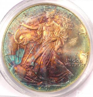 2001 Toned American Silver Eagle Dollar $1 Ase - Pcgs Ms66 - Rainbow Toning Coin