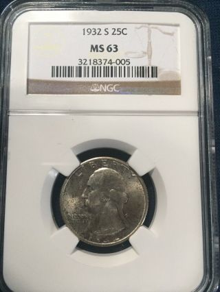 1932 - S Washington Quarter 25c Ngc Ms63 Rare Key Date