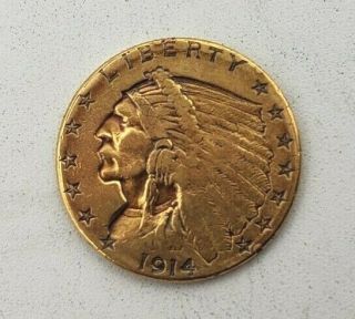 1914 $2 1/2 Indian Head Gold Coin Quarter Eagle Key Date