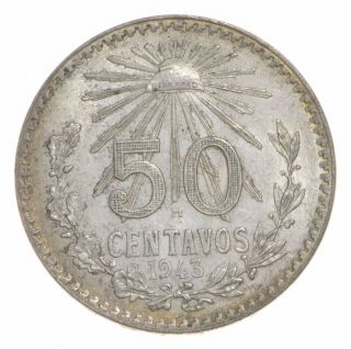 Silver - World Coin - 1943 Mexico 50 Centavos - World Silver Coin - 8.  2g 819