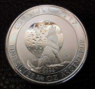 2017 Canadian Howling Wolf Series Wolf Moon 3/4 Oz.  9999 Silver Bu Bullion Coin