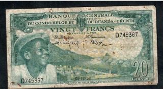 20 Francs From Belgian Congo 1956