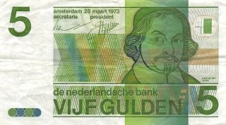 Netherlands 5 Gulden 28.  3.  1973 Circulated Banknote Me1