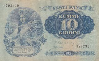 10 Krooni Very Fine Banknote From Estonia 1928 Pick - 63