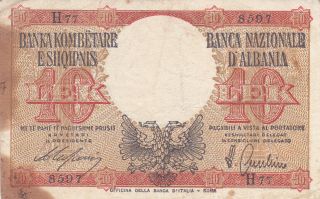 10 Lek Vg Banknote From Italian Occupied Albania 1940 Pick - 11