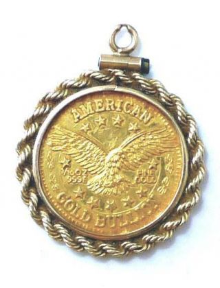 14k Gold Rope Bezel With American Eagle Gold Bullion 1/10 Oz.  999 Fine Gold Coin