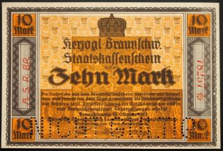 Braunschweig 1918 " Bolshevik Notgeld " 10 Mark Grossnotgeld German Banknote
