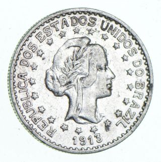 Roughly Size Of Quarter - 1913 Brazil 1000 Reis - World Silver Coin 214