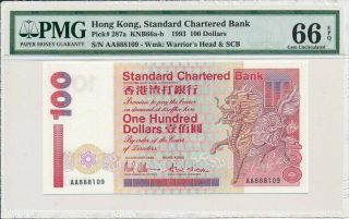 Standard Chartered Bank Hong Kong $100 1993 Prefix Aa888xxx Pmg 66epq