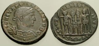 046.  Roman Bronze Coin.  Constantine Ii.  Ae - Follis.  Heraclea.  Soldiers.  Vf