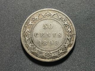 1899 Newfoundland Canada 50 Cents Queen Victoria Old Silver Coin Shape 1a