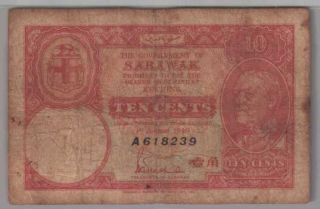 561 - 0031 Sarawak | Emergency Issue,  10 Cents,  1940,  Pick 25a,  F - Vf