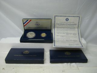1987 United States Constitution 2 Coin Proof Set $5 Gold $1 Silver Box & (1)