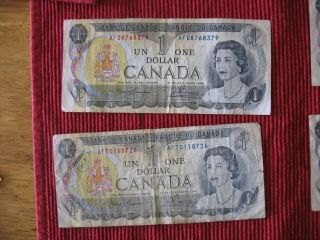 5 Canadian one dollar bills 1973 & 1 1986 two dollar,  circulated 2