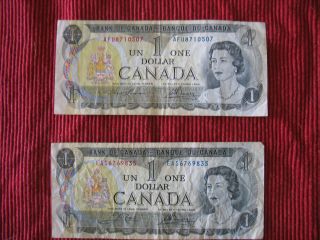 5 Canadian one dollar bills 1973 & 1 1986 two dollar,  circulated 4