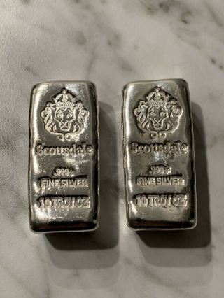 10 Oz.  999 Silver Bar By Scottsdale Loaf Pour " Chunky " 2 Available