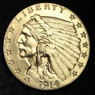 1914 Gold $2.  50 Dollar Quarter Eagle Choice Au,  /unc E358 Kncm