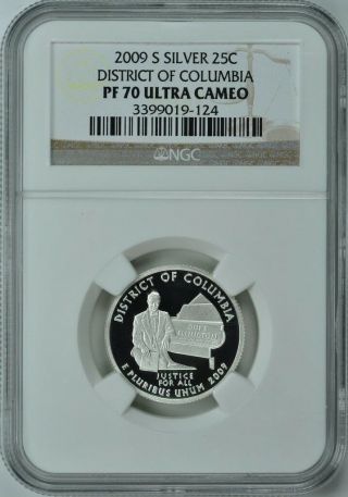 2009 - S District Of Columbia Washington Dc Silver 25c Ngc Pf70 Ultra Cameo