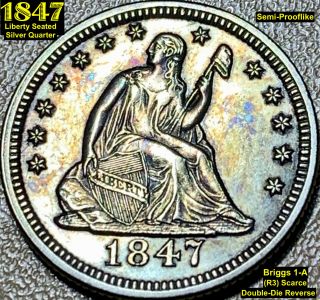 1847 Liberty Seated Silver Quarter Doubled - Die Reverse (briggs 1 - A) Au