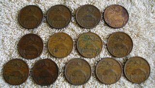 Complete Set Mexican 20 Centavo Coins Bronze 1943 - 1974