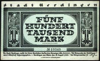 Uerdingen 1923 500,  000 Mark Inflation Notgeld German Banknote