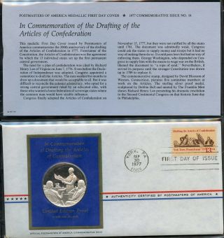 Us 13c Articles Of Confederation Postmasters Sterling Silver Medal On Fdc