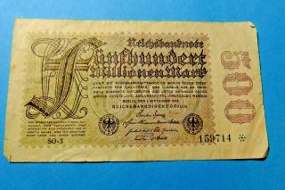 1923 German Reichsbankdirektorium 500 Million Mark - F15