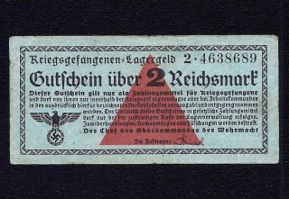 Germany Nazi 2 Reichsmark 1939 - 1944 Prisoner Of War Pow Camp (vf)