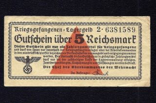 Germany Nazi 5 Reichsmark 1939 - 1944 Prisoner Of War Pow Camp (vf)