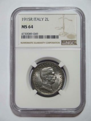 Italy 1915 R 2 Lire Vittorio Emanuele Ngc Graded Ms64 World Coin ✮no Reserve✮