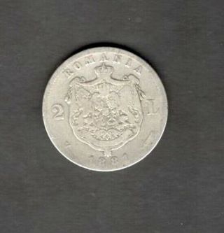 Romania 1881 2 Lei Carol I Silver