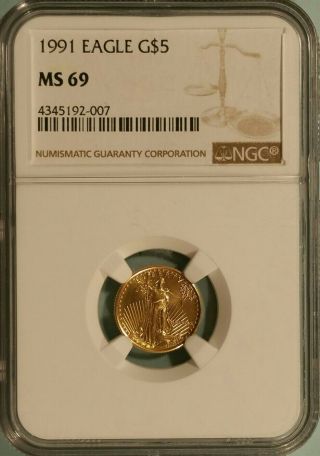 1991 $5 1/10 Oz.  Gold American Eagle Ngc Ms 69