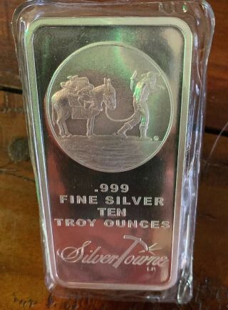 10 Oz.  Silvertowne Silver Bar - Trademark Prospector Design - 999 Fine