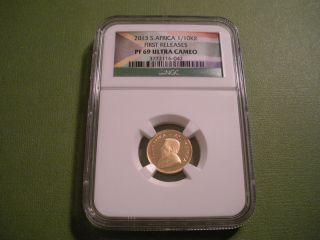 2013 South Africa Gold Proof 1/10 Kr First Release Ngc Pf 69 Ultra Cameo