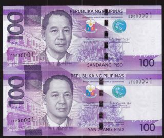 Philippines 100 Peso Ngc First Serial 000001 (2019,  2018a) 2 Notes Uncirculated