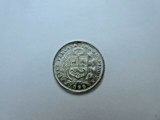 Lima Peru Au 1898 1/2 Dinero Silver Coin Weighs 1.  25 Gr 900 Silver