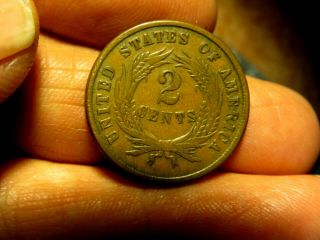 U.  S.  CIVIL WAR ERA 1865 TWO CENT COPPER COIN COIN 2