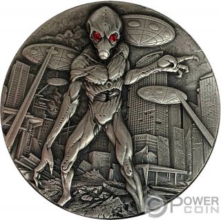 Alien Invasion Swarovski 2 Oz Silver Coin 10000 Francs Chad 2018