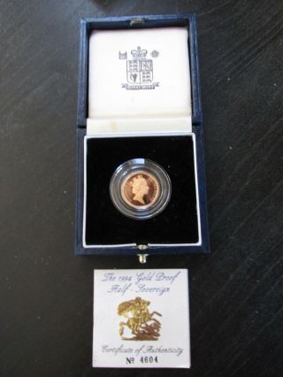 1994 Great Britain Proof Gold 1/2 Sovereign W/display Case &