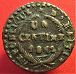 Copper Coin Haiti 1 Centime 1842.