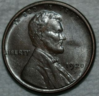 Uncirculated,  1920 - S Lincoln Cent Lightly Toned,  Lustrous Specimen