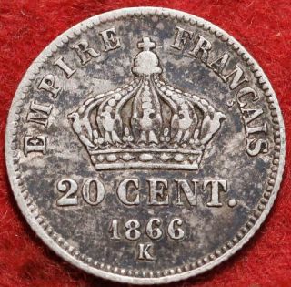 1866K France 20 Centimes Silver Foreign Coin 2
